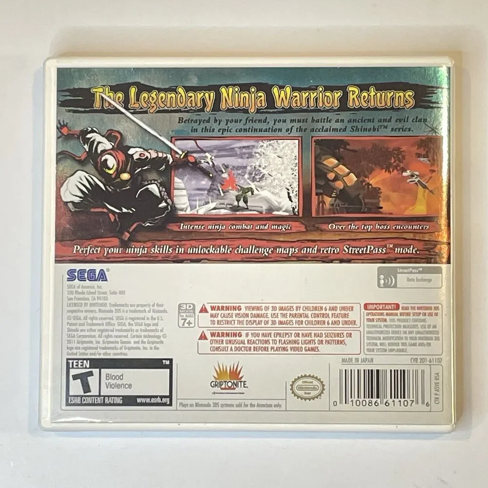 SHINOBI Nintendo 3DS Game With Case And Manual Tested Genuine Fast Ship!